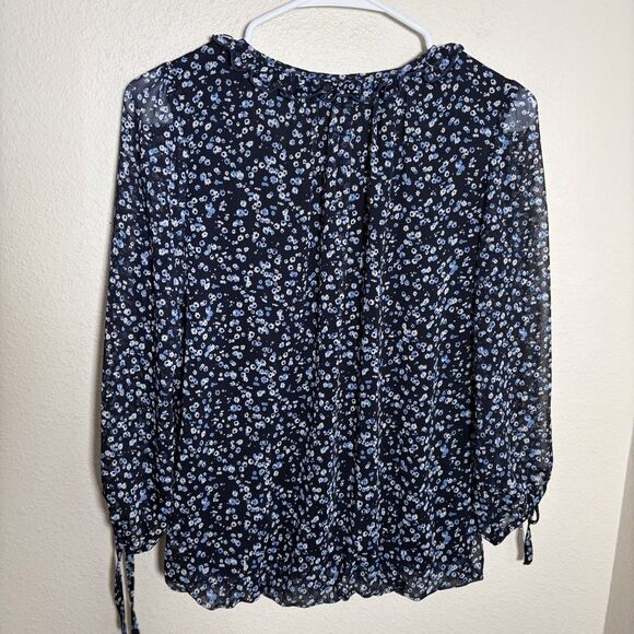 Tamara H Blouse Women's Small Floral V-Neck 3/4 Sleeve Lined Tie Sheer Top - Picture 4 of 8